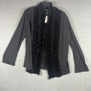 Casual Express Women's Black‎ Velvet Trim Open Cardigan Sweater Large NWT